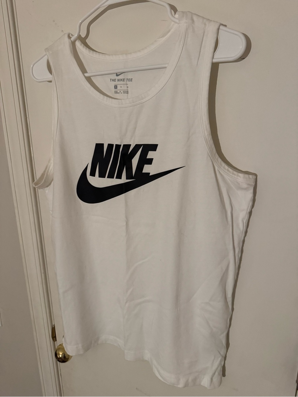 Nike White Tank Top with Black Swoosh Logo